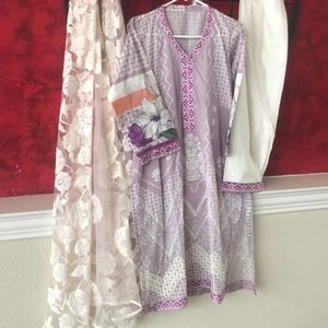 Lawn shalwar kameez net Duppatta embroidery on
